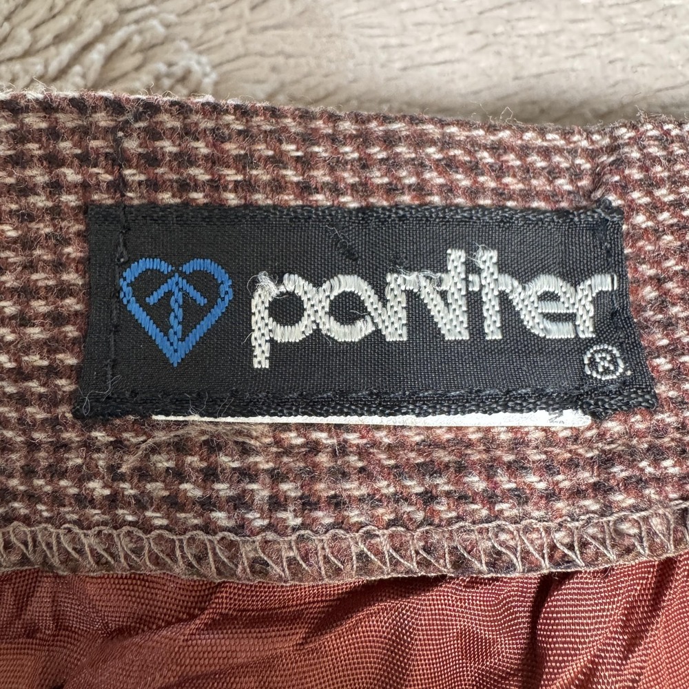 Vintage Panther Skirt Womens 29 Brown Plaid Tweed Fringe Midi Lined Made In USA - Picture 8 of 9
